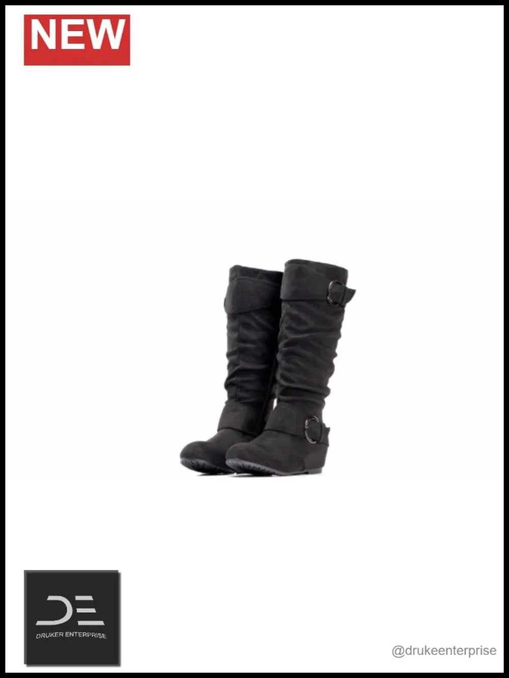 Women's Knee High Slouchy Boots with Hidden Wedge Heel - Faux Leather & Faux